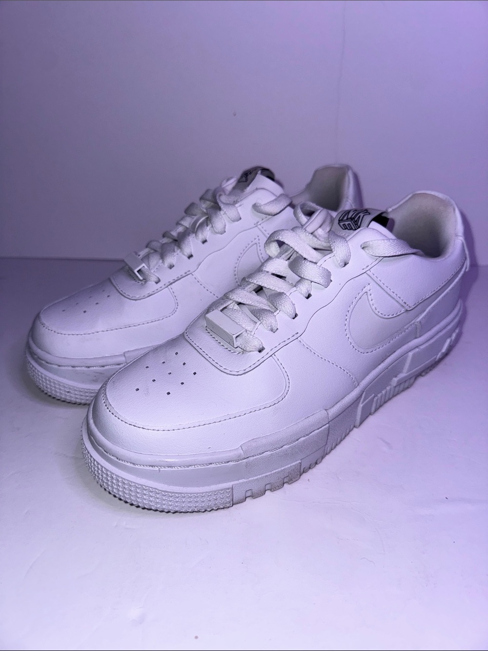 Nike Air Force 1’s, All-White, Low-Top Platform Sneakers, Women 6.5